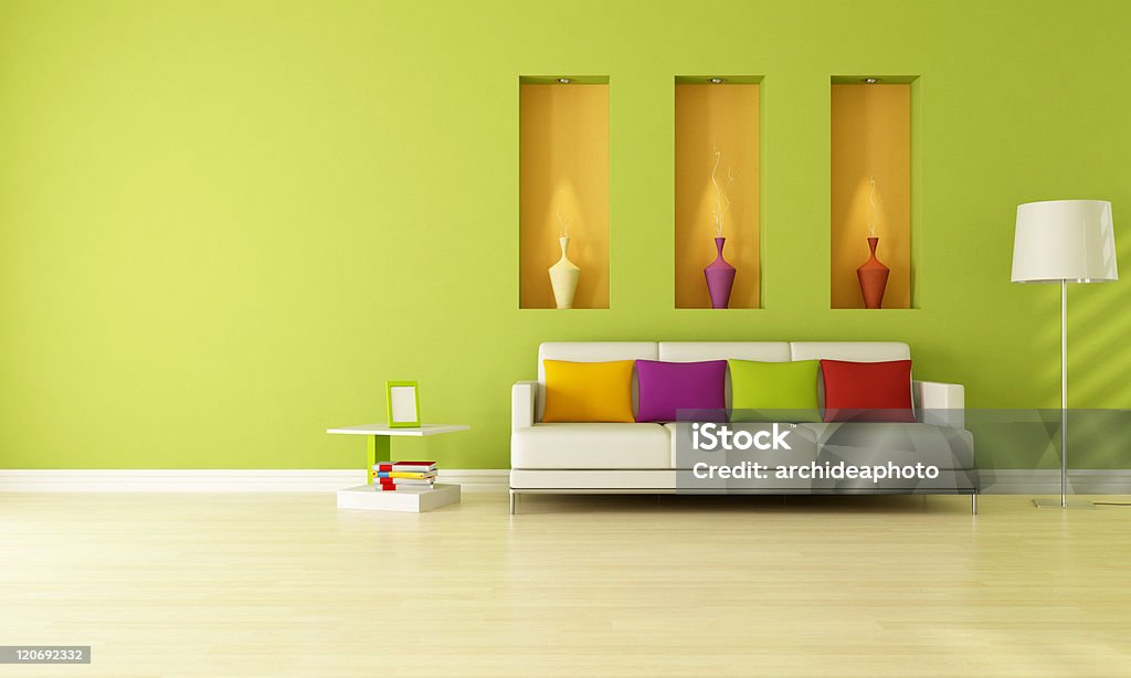 green sala de estar - Foto de stock de Aconchegante royalty-free