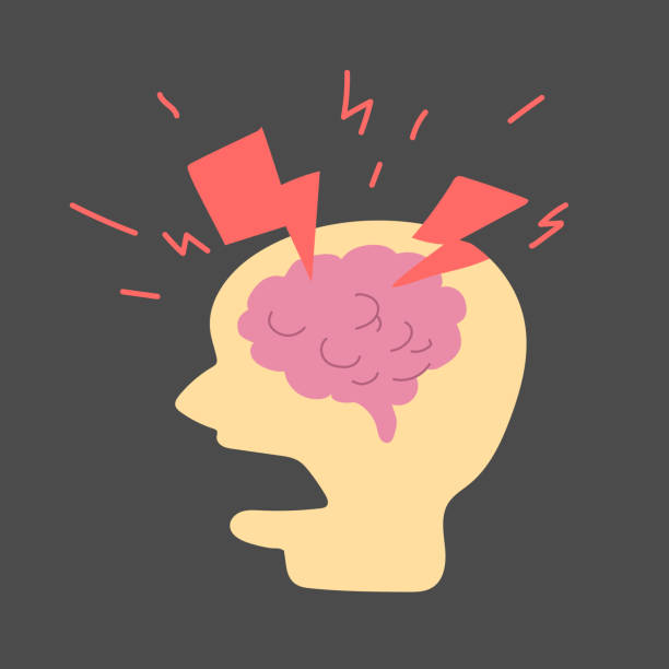istock head silhouette, brain and lightning. illustration of a headache, migraine 1206925042