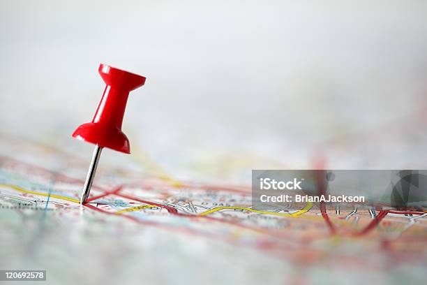 Pushpin On Map Stock Photo - Download Image Now - Map, Straight Pin, Travel Destinations