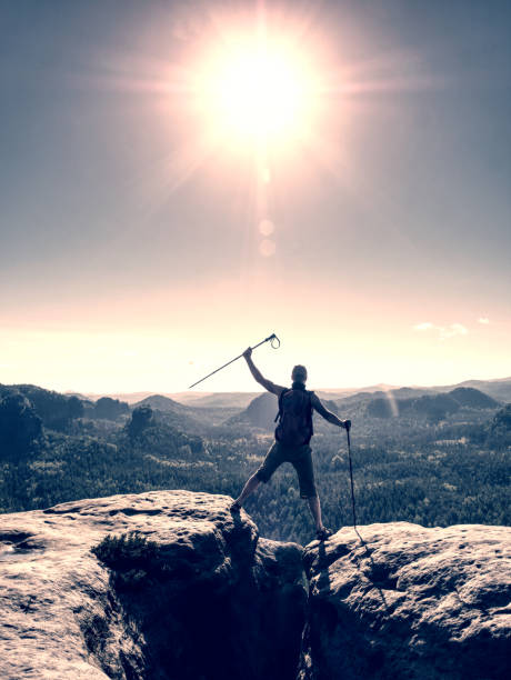 istock Successful man screaming with happiness on a mountain peak 1206930491