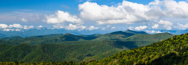 autunno sulle montagne degli appalachi visto lungo la blue ridge parkway - blue ridge mountains autumn great smoky mountains tree foto e immagini stock