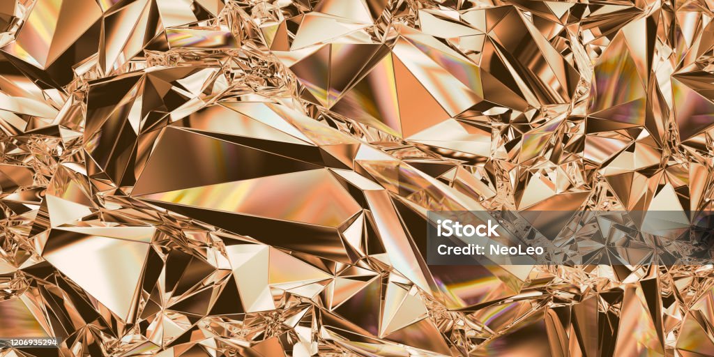 3d Render Abstract Copper Crystal Background Glass Faceted Wallpaper  Polygonal Geometric Structure Crumpled Holographic Texture Golden Metallic  Foil Crystallized Wallpaper Light Reflection Stock Photo - Download Image  Now - iStock