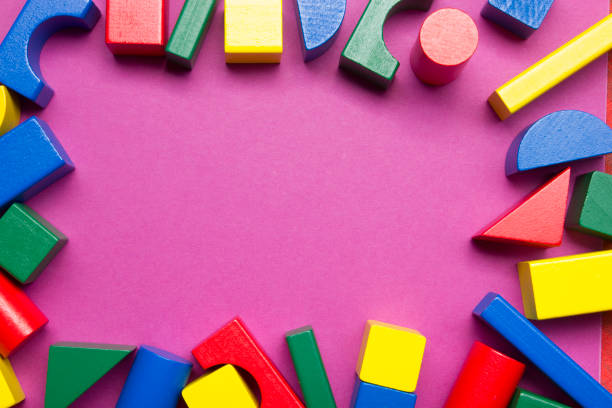 istock Kids educational developing toys frame on white background. Top view. Flat lay. Copy space for text 1206936267