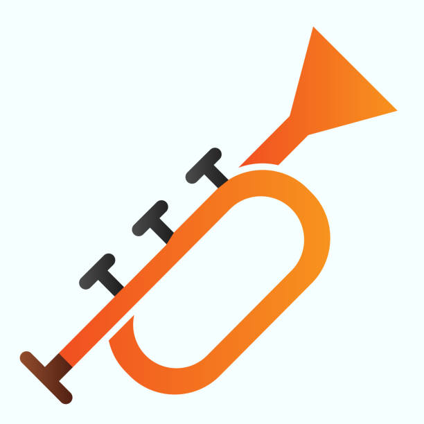 ilustrações, clipart, desenhos animados e ícones de ícone de trompete plano. ilustração vetorial bugle isolada em branco. design de estilo gradiente de instrumentos de sopro musical, projetado para web e aplicativo. eps 10. - bugle trumpet jazz music