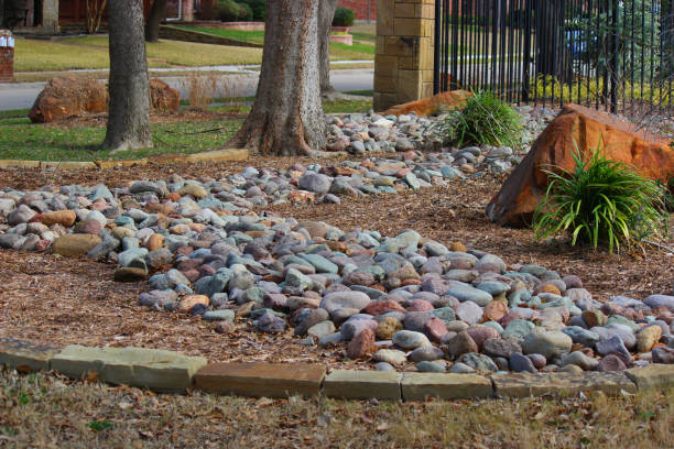 istock Landscaped garden with river rocks and decorative rocks 1206940510