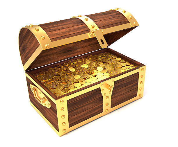istock Wooden treasure chest with gold coins 120694265