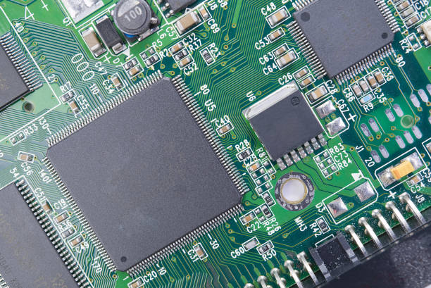 istock Electronic board can be used as background . Close up of a printed green computer circuit board 1206944623