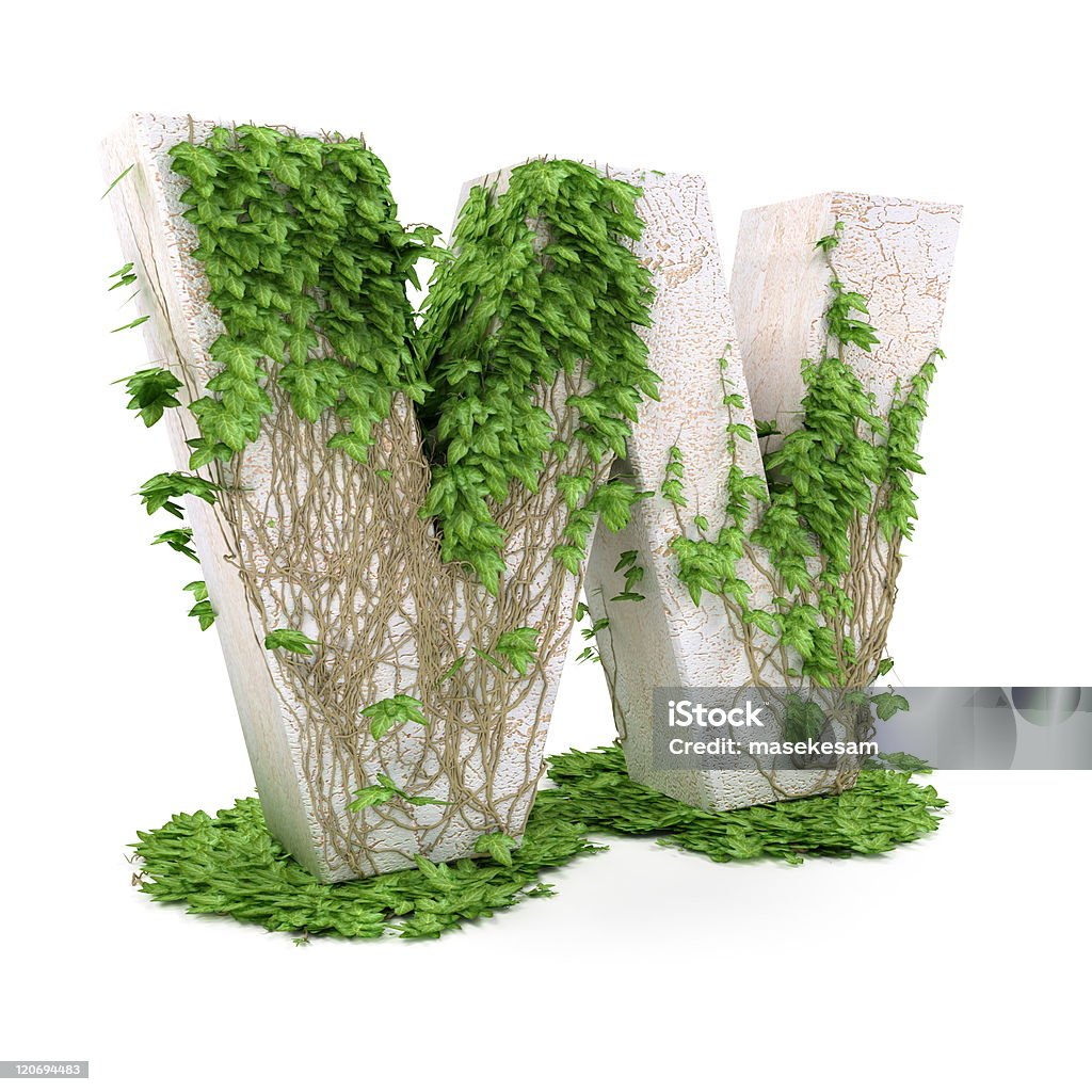 Ivy letter W isolated on white background. Letter W threads covered with ivy isolated on white background. Letter W Stock Photo