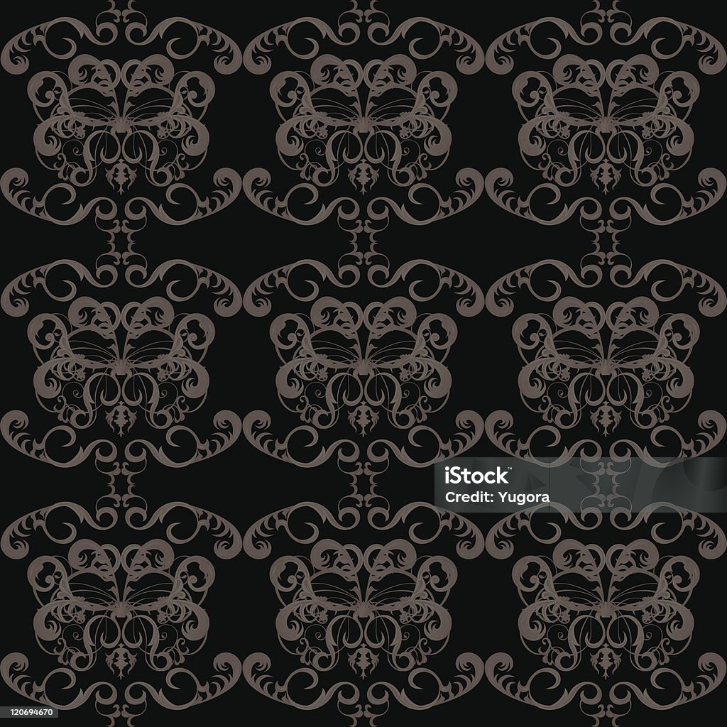 Винтаж Бесшовные обои с цветочным рисунком на черном фоне - Векторная графика Антиквариат роялти-фри