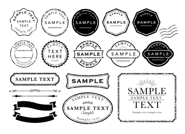 винтажные иконки рамы штемпеля - резиновая печать stock illustrations
