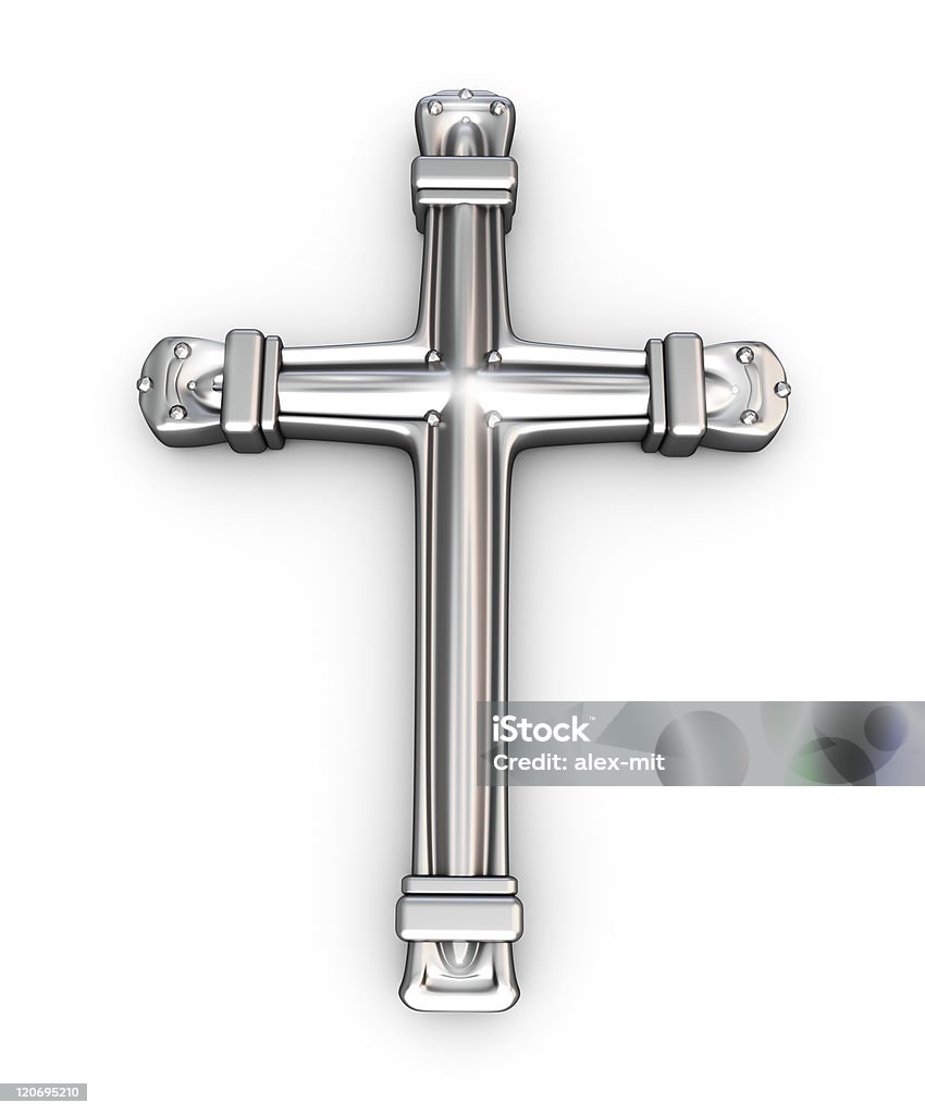 Silver cross over white - Lizenzfrei Kreuz - Form Stock-Foto