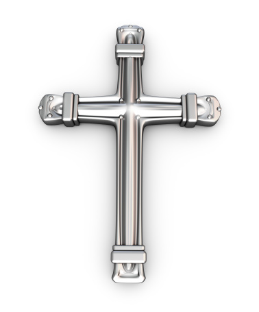 Silver cross over white