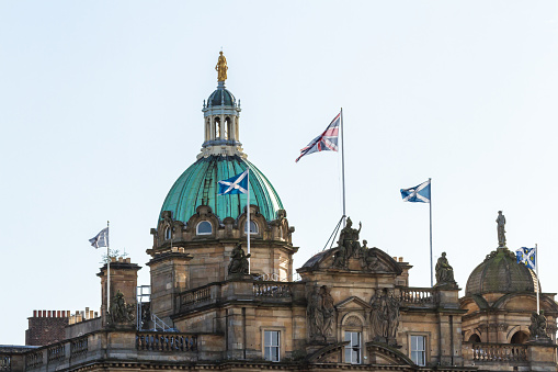 Edinburgh Scotland  - September 13 2019: Back side of the dome and part of the Building of the Bank of Scotland, Edinburgh UK September 13,  2019