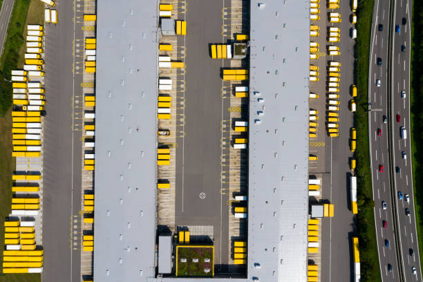istock Aerial View of Cargo Containers and Distribution Warehouse 1206954879