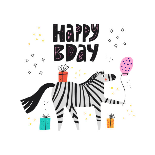Happy Bday Flat Vector Greeting Card Template Stock Illustration - Download  Image Now - Birthday, Animal, Zebra - iStock