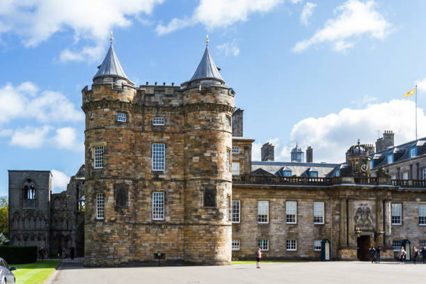 Edinburgh Scotland  - September 13 2019: Palace of Holyroodhouse in bright sunny conditions, Edinburgh UK September 13,  2019