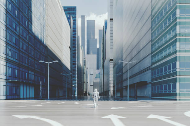 istock Lonely astronaut walking in empty city 1206958193