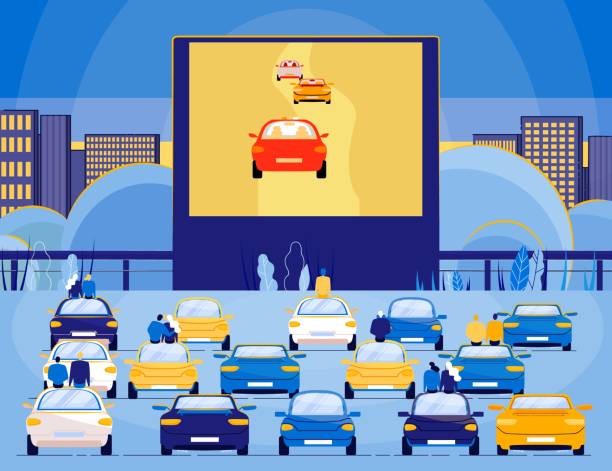 istock Open Car Cinema Theater in City Night Landscape. 1206964990