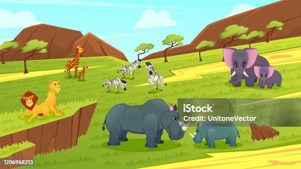 Ilustración de Animales Salvajes De La Sabana Africana Vector De Dibujos  Animados y más Vectores Libres de Derechos de Elefante - iStock