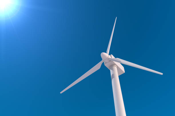 Huge wind turbine. Generate electricity with natural energy. 3D illustration stock photo