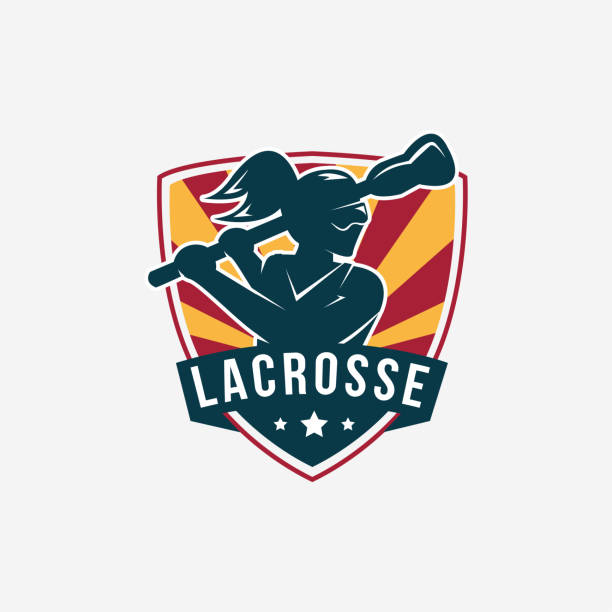 illustrazioni stock, clip art, cartoni animati e icone di tendenza di modello logo di lacrosse girl team - occhio di vetro