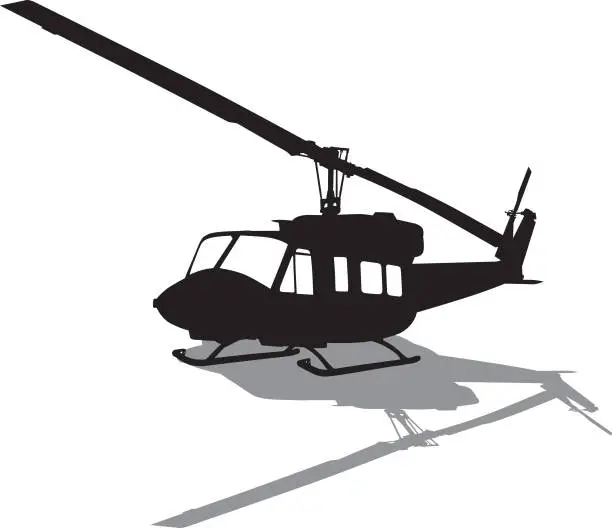 Vector illustration of Helicopter Silhouette With Shadow Flag Icon