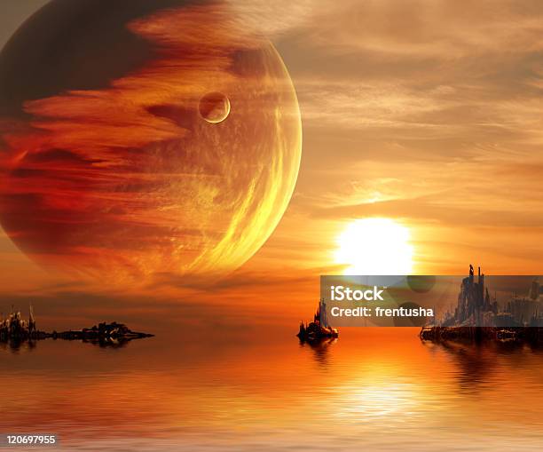 Fantasy Sunset Stock Photo - Download Image Now - Orange Color, Planet - Space, Bizarre