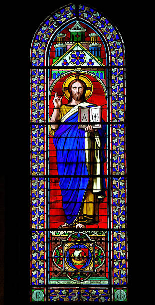 Stained glass window in the church of Saint Germain des Pres in Paris, France. This window was created around 1850.