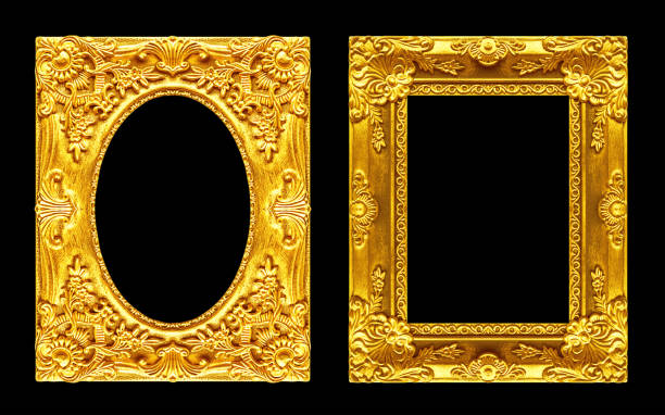 istock Set 2 - Antique picture golden frame isolated on black background, clipping path 1206984796