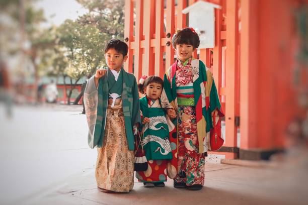 Japanese traditional event which is Shichigosan Shichigosan which is traditional Japan children event for 7 years girl, 5 years boy and 3 years girl in Japan japanese  children stock pictures, royalty-free photos & images