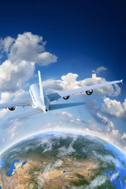 istock Flying over Eurasia. Air travel concept. 1206989137