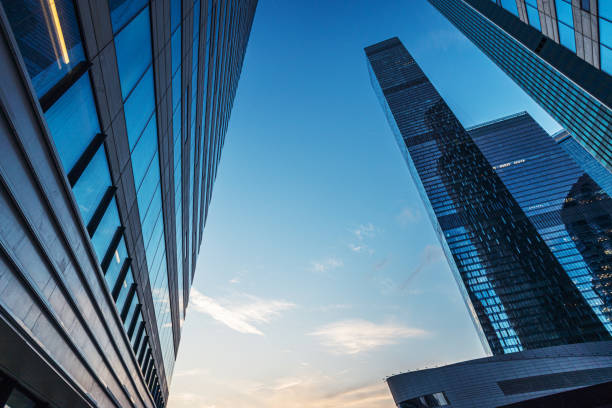 istock Modern skyscrapers at business district 1206989957
