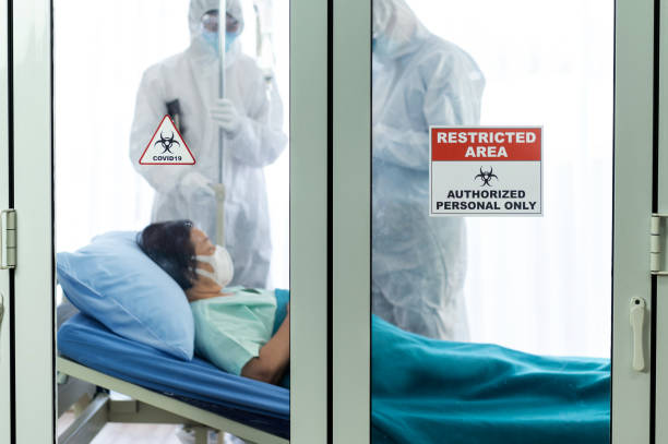istock Restricted area and covid-19 signs 1206990209