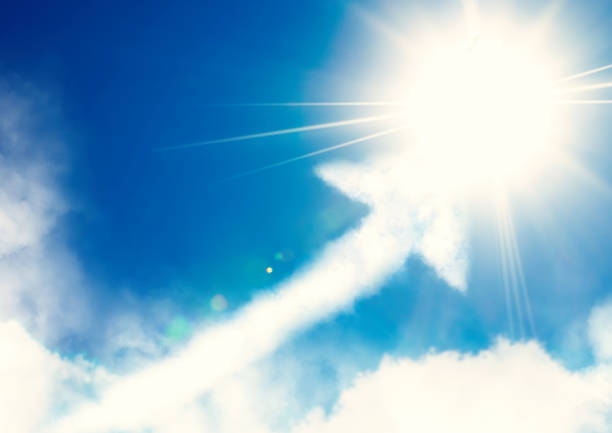 Abstract upward arrow cloud floating in blue sky
