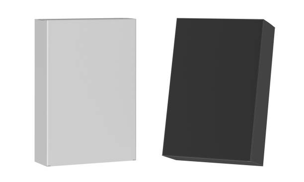istock Blank white and black products packaging box. Isolated on white background 1206992577