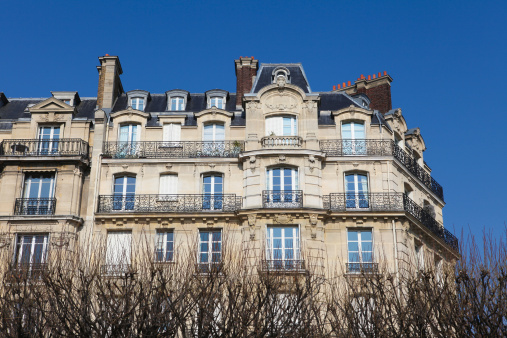 Houses in the typical neoclassical architectural style of Paris, France.
