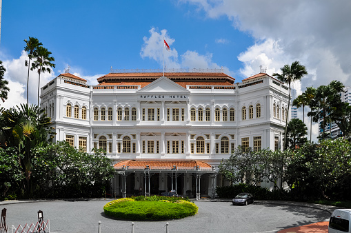 Singapore, Republic of Singapore - May 16, 2015: Raffles Hotel, a colonial-style luxury hotel in Singapore