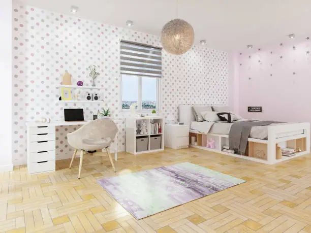Pink Girl's Bedroom Interior