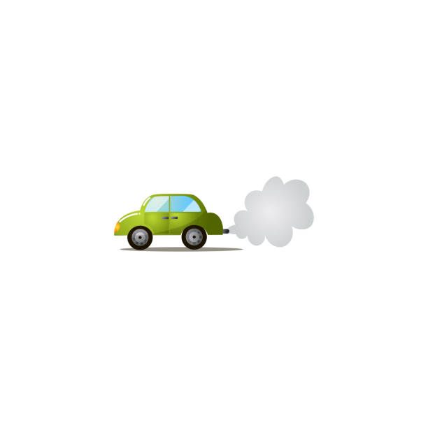 istock Car exhaust, co2, smoke. Raster illustration in cartoon style on white background 1207001998