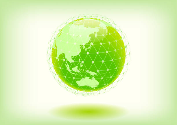 緑の地球と球状のデジタルネットワーク - computer icon planet abstract social media点のイラスト素材／クリップアート素材／マンガ素材／アイコン素材