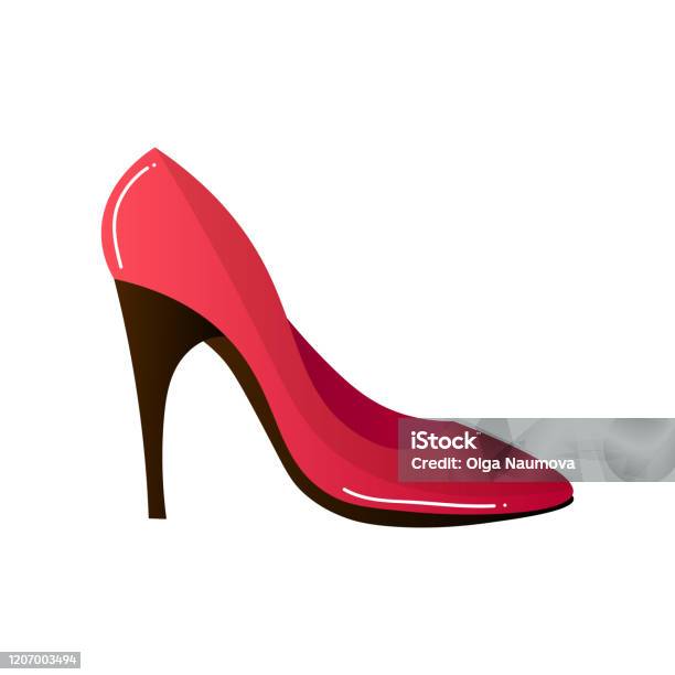 Red Pumps Shoes Raster Illustration In The Flat Cartoon Style Stock  Illustration - Download Image Now - iStock