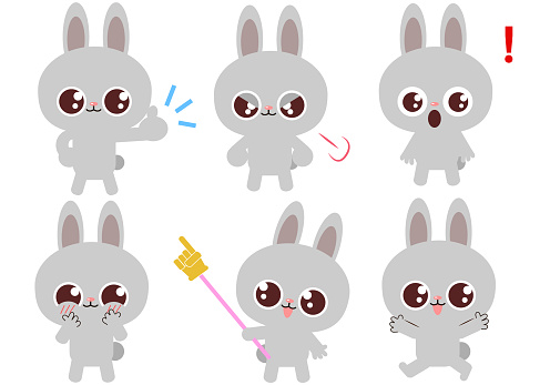 Gesture Style Drawing Rabbit Rabbit Expression And Gesture Illustration Set Stock Illustration ...