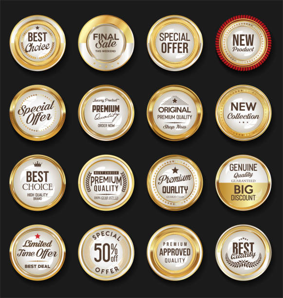 istock Golden badge labels and laurel retro vintage collection 1207006789