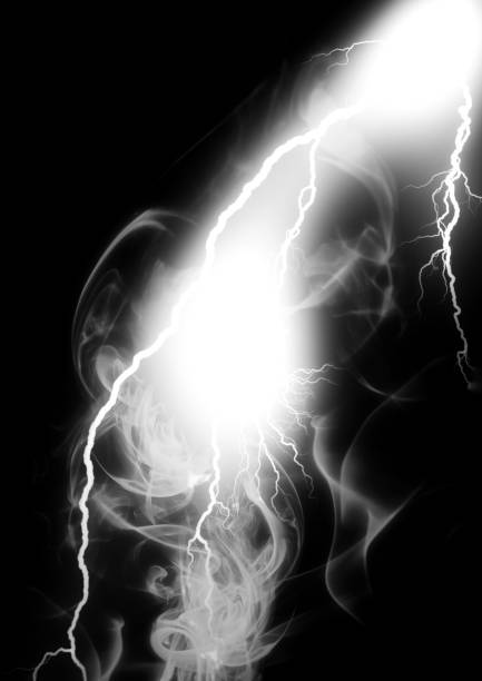 Abstract white lightning and fire illuminating the dark