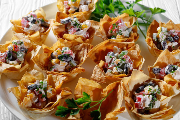 istock chicken red bean pepper avocado salad Wonton Cups 1207007188