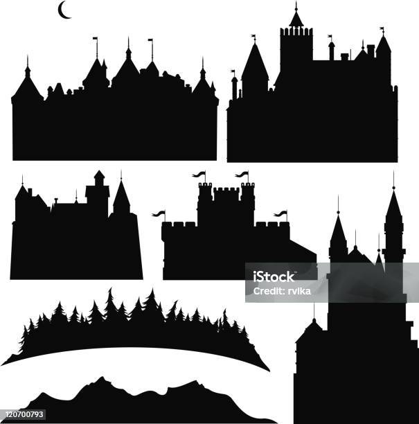 Silhouettes De Châteaux Vecteurs libres de droits et plus d'images vectorielles de Arbre - Arbre, Architecture, Bâtiment vu de l'extérieur