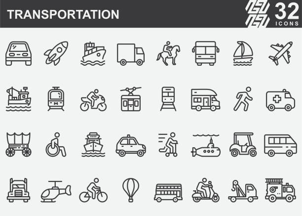 ilustrações de stock, clip art, desenhos animados e ícones de transportation line icons - troleicarro