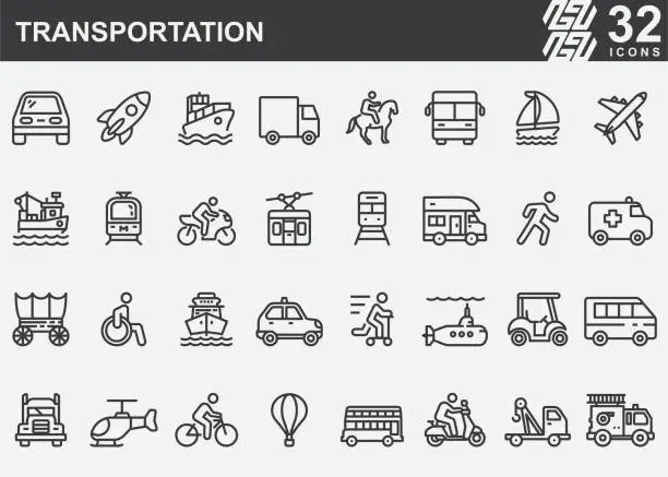 Vector illustration of Transportation Line Icons