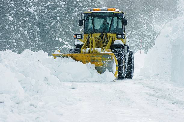 bulldozer removing snow big bulldozer removing snow snow plow stock pictures, royalty-free photos & images