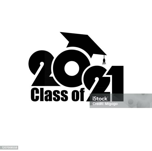Class Of 2021 With Graduation Cap Flat Simple Design On White Background Stock Illustration - Download Image Now